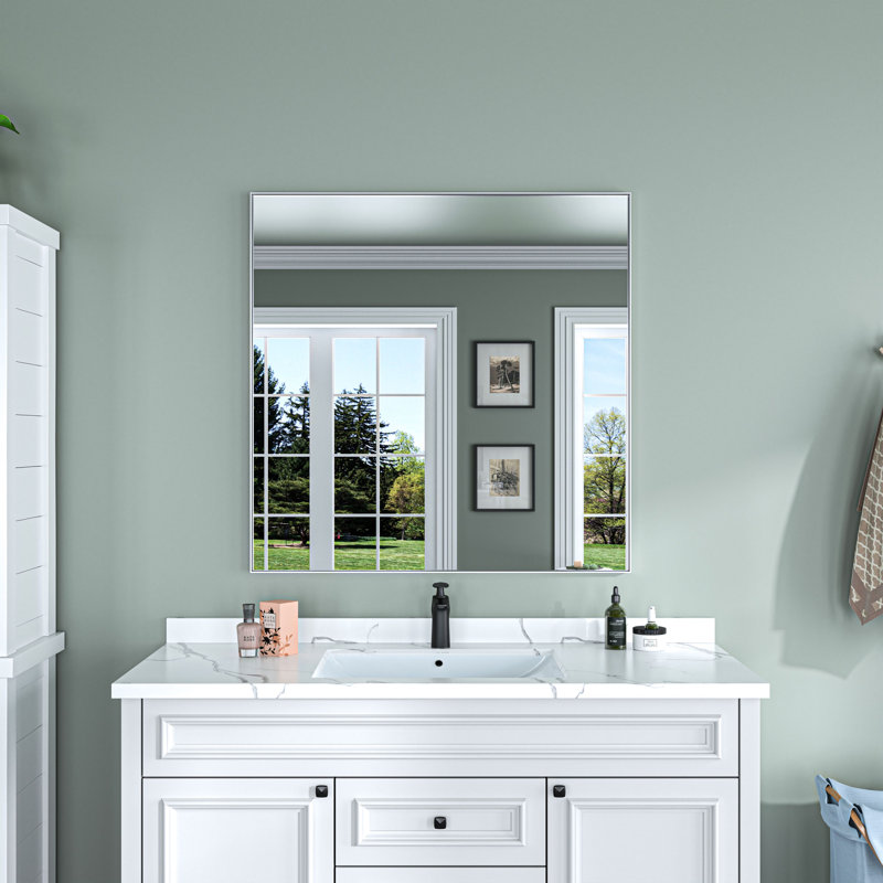 Miroir en aluminium à angle droit avec cadre en aluminium - Miroir d'appoint mural, Carré, 36 po x 36 po