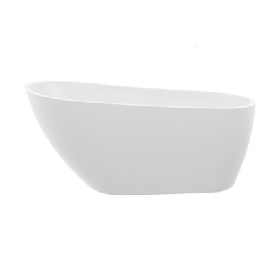59" Acrylic Freestanding Bathtub Contemporary Soaking White Tub With Chrome Overflow And Drain