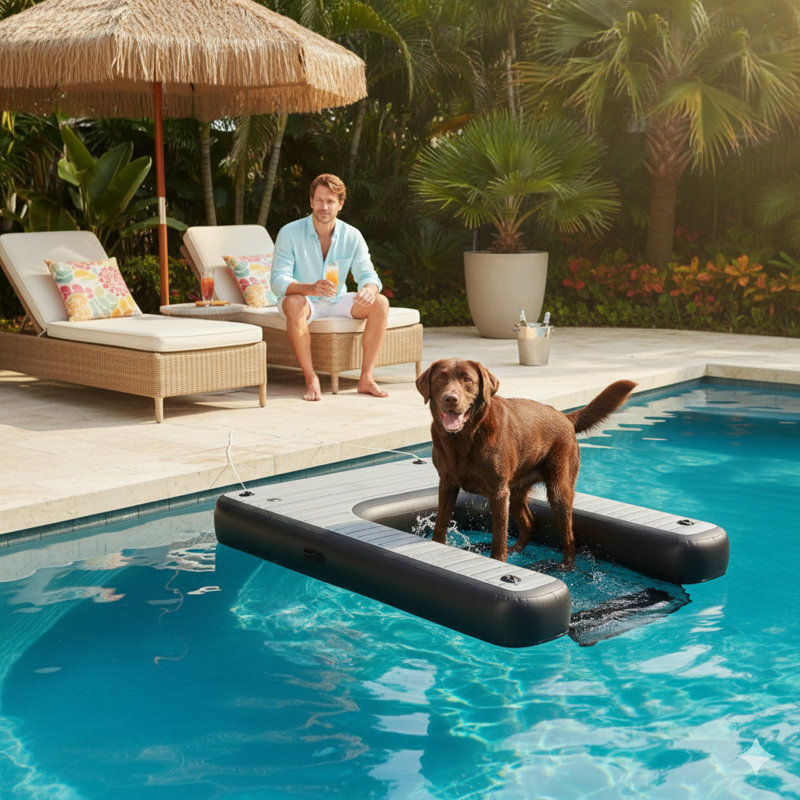 Rampe d'accès gonflable pour bateau canin, convenant aux embarcations, aux quais et aux plans d'eau, conçue avec une surface antidérapante