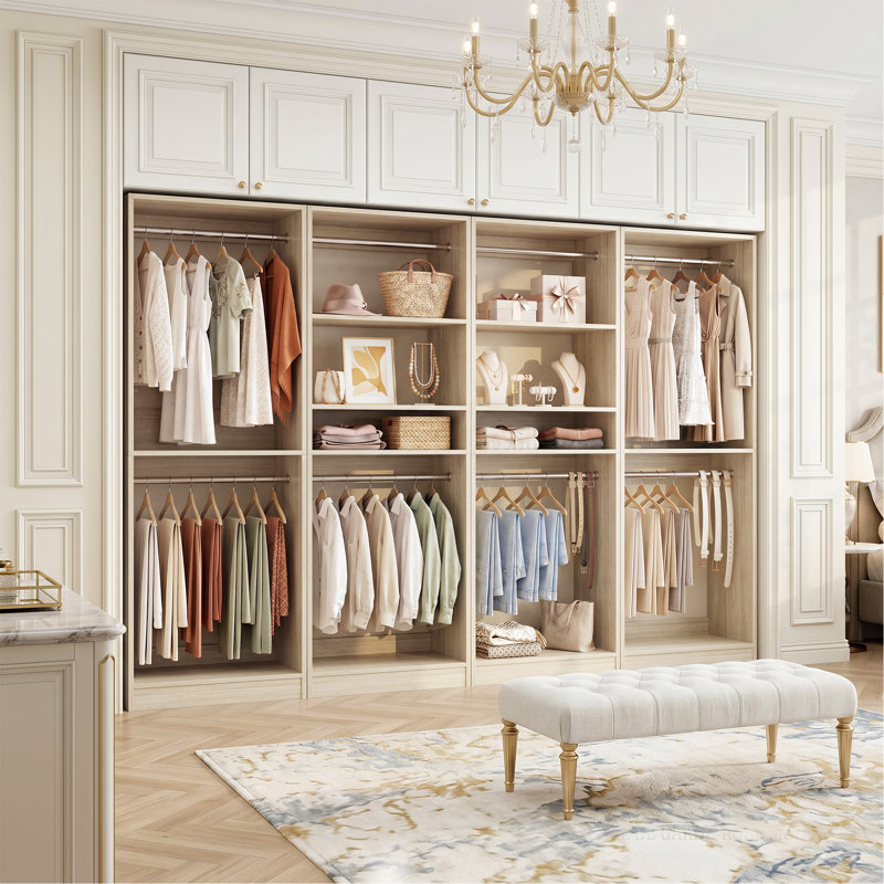 Seward Wood Closet System with Hanging Rods, Washed Oak