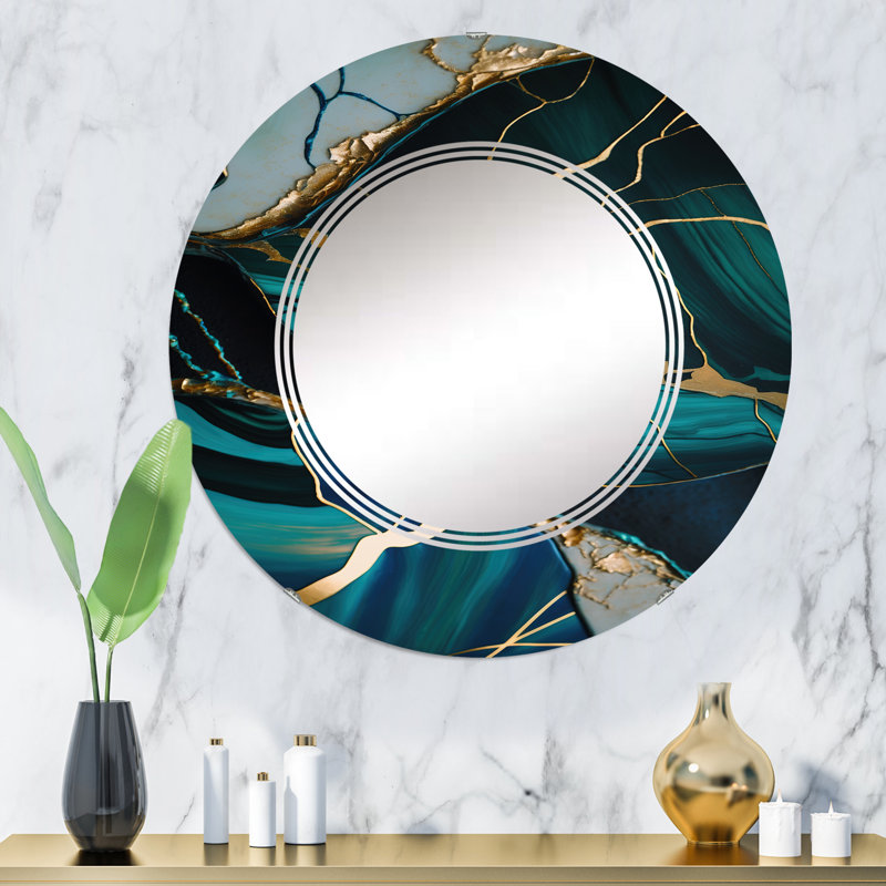 Abstrait Geode Green I - Miroir mural abstrait en marbre, 32 po x 32 po