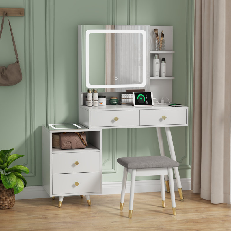 Lavada Vanity Table Stool Set, White
