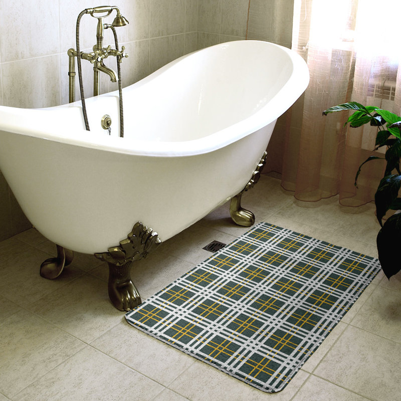 Memory Foam Non-Slip Bath Rug, 0.5" H x 21" W x 34" D, Green/White/Yellow