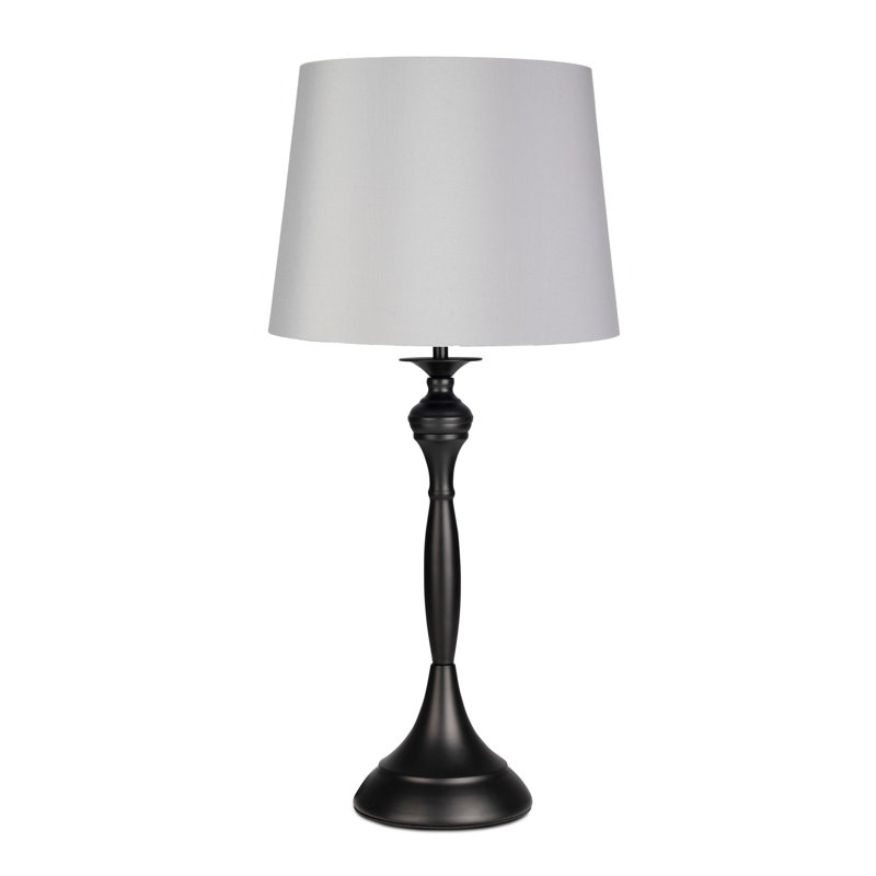 Antibes Candlestick Style Metal Table Lamp, Black, Black Base/Grey Shade, 55cm H x 25cm W x 25cm D