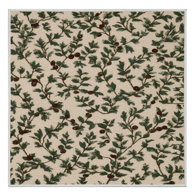 Tapis botanique beige lavable à la machine