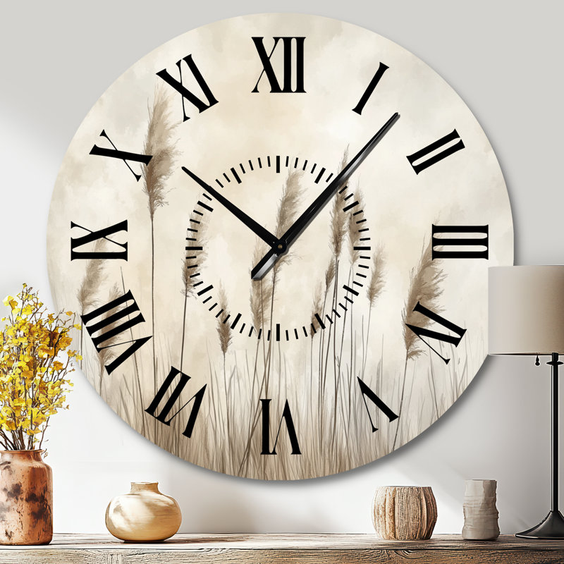 Horloge murale ronde en métal, style bohème, neutre, champ de pampa, Grand