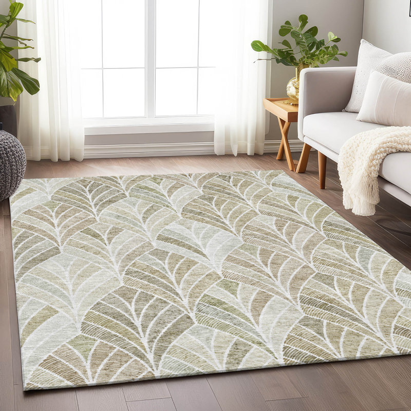 Premium Machine Washable Prisco Khaki Rug, Rectangle 3' x 5'