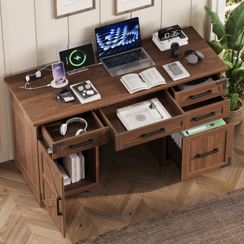 Executive Desk With Charging Station For Home Office