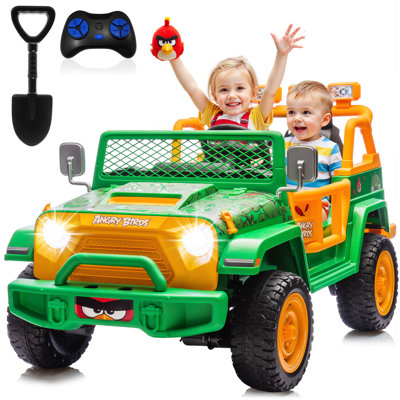 24 Volt Ride on Toys for Big Kids, Licensed Angry Birds Ride on Truck with Remote, 2 Seater 4WD Electric Ride ons with Shovel, Bluetooth, Lights, Powe