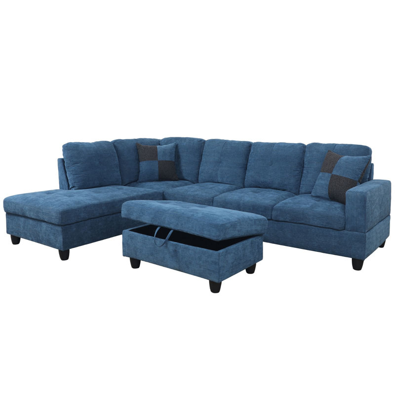 Palmer Square Upholstered Sectional, Left Hand Facing, Deep Ocean Blue