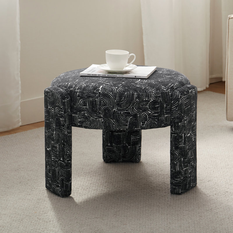 Modern Unique Design 20.5" W Polyester Upholstered Ottoman , Black/Boho Pattern Polyester