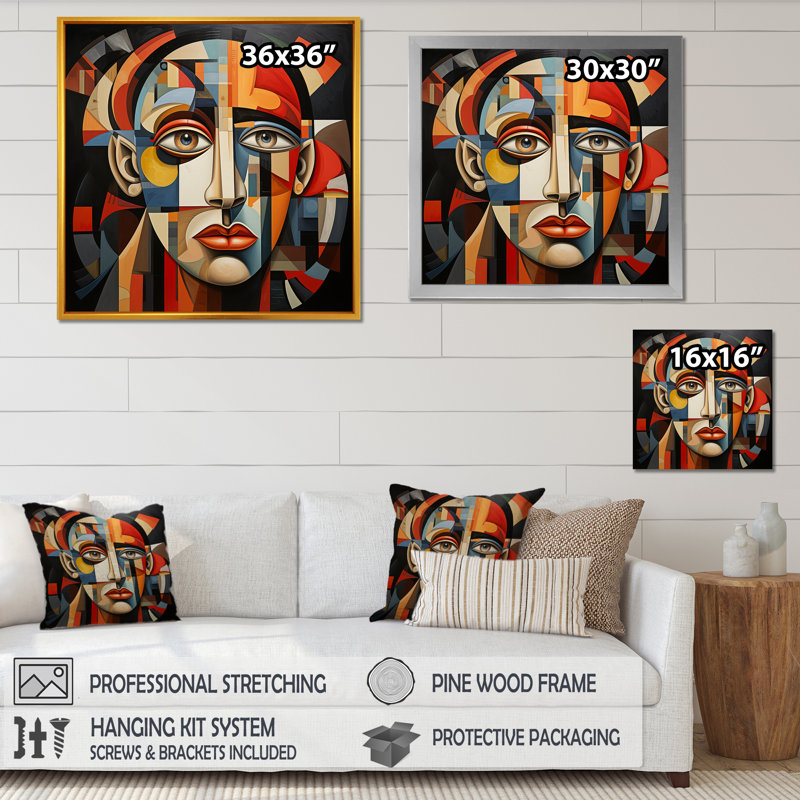 Portrait de cubisme Pablo Picasso II - art mural moderne, H 30 po x l 30 po x P 1,5 po, Toile tendue