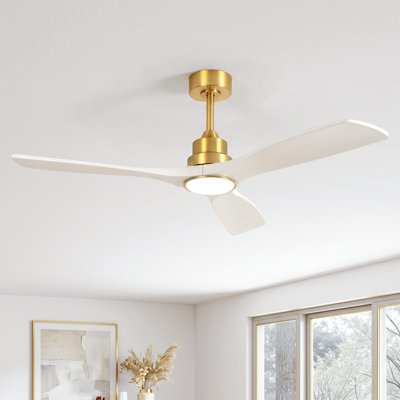 Karlena 52" Modern Farmhouse Dimmable Ceiling Fan with LED Lights and Remote Control 3 Colors 6 Speeds Reversible Noiseless DC Motor