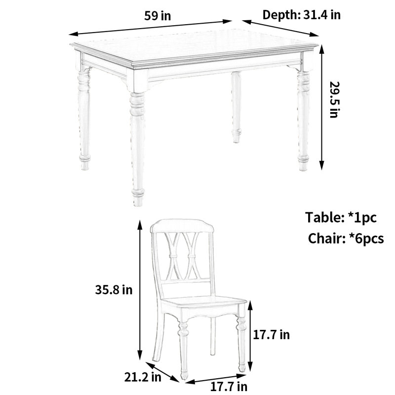 Table et chaises de style champêtre, Beige/gris, Gris, H 29,5 po x l 59 po x P 31,4 po