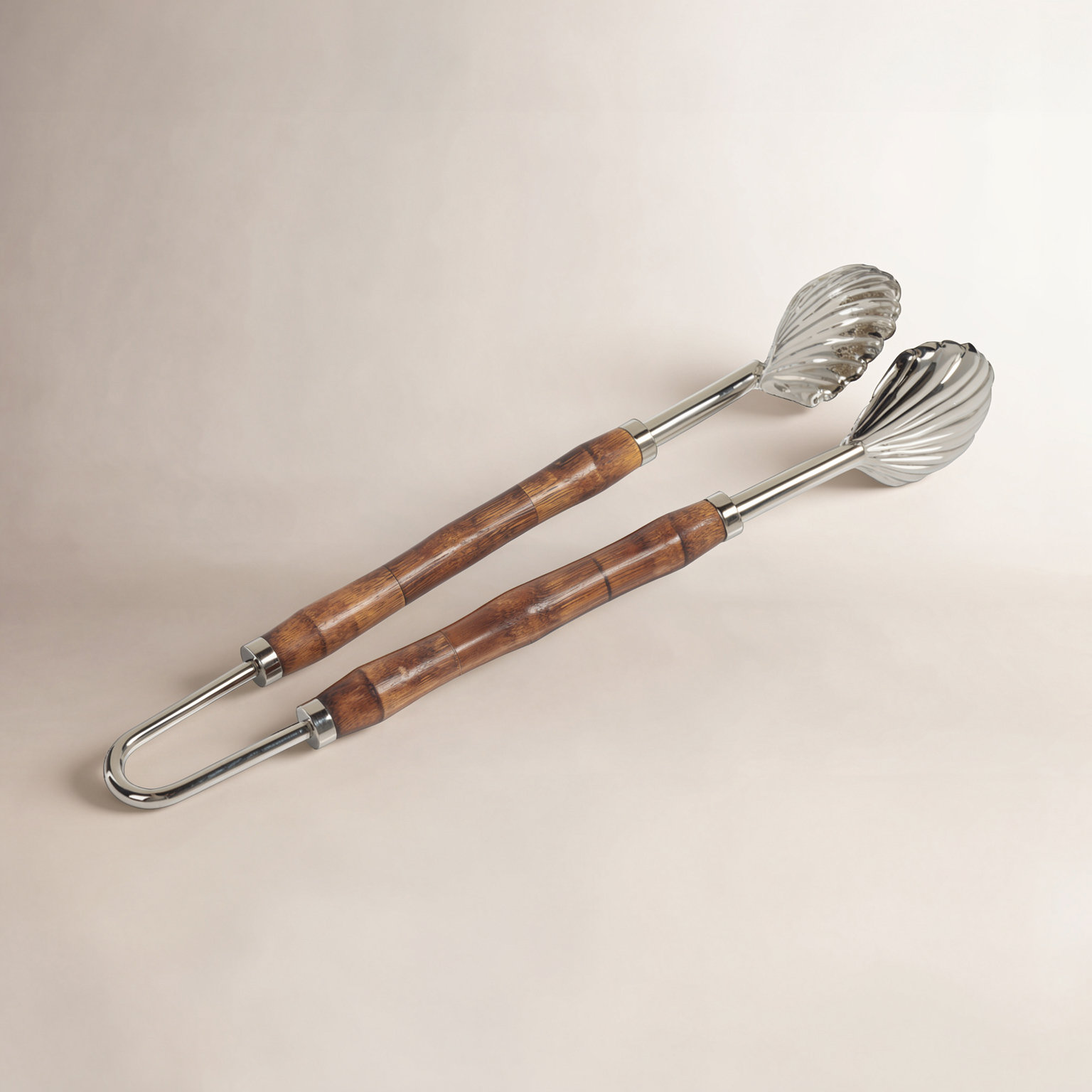 Bamboo and Nickel Ice Tongs