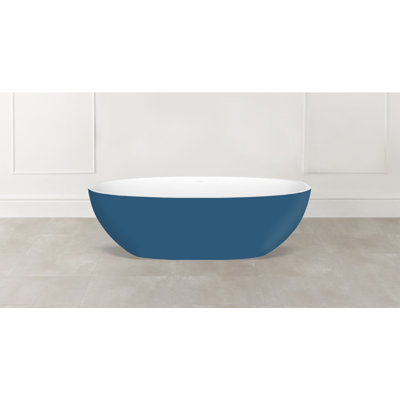 Barcelona 66.875" x 31.75" Freestanding Soaking Bathtub in Volcanic Limestone with Overflow Hole
