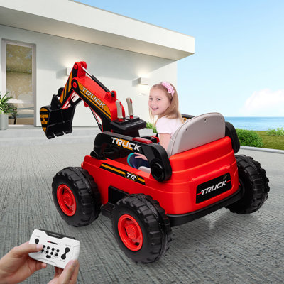 12V Kids Ride On Excavator with Remote Control Functional Digging Arm LED Lights and Music
