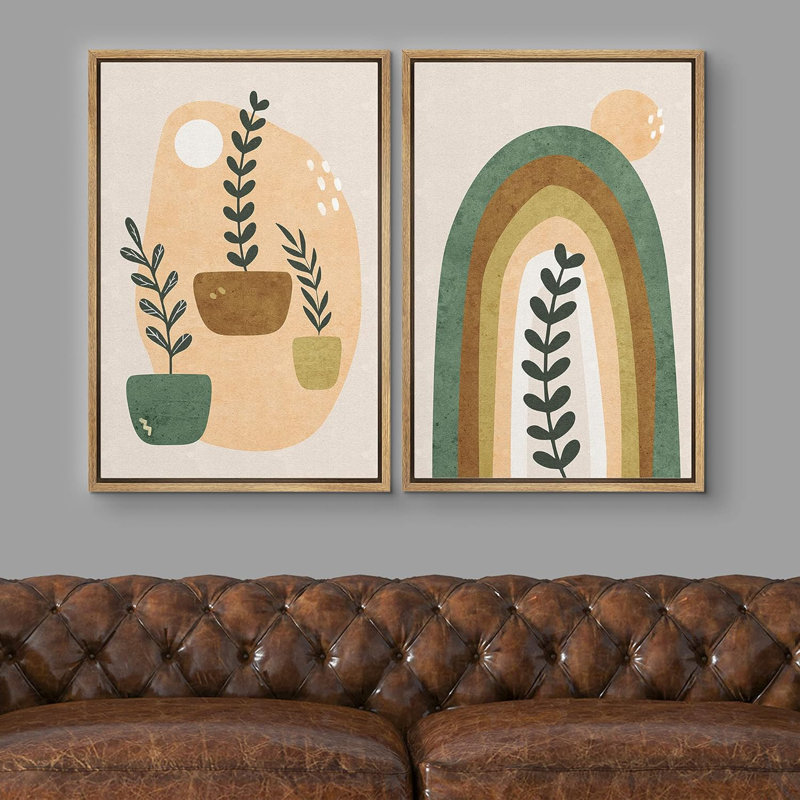 Variété de feuille de forêt de style Mid-Century moderne boho avec arc-en-ciel abstrait géométrique minimaliste, Naturel