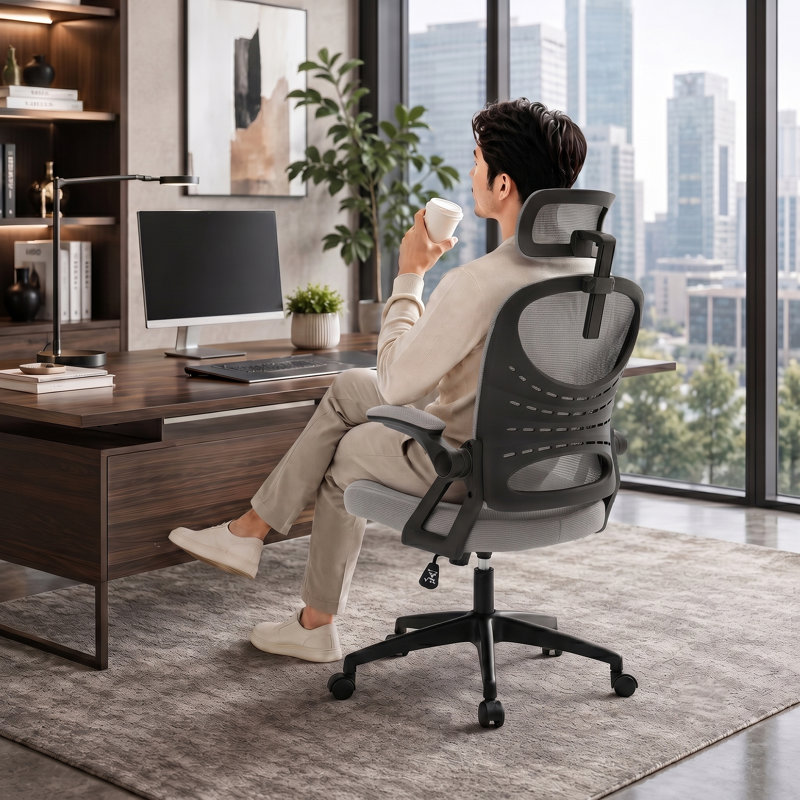 Chaise de bureau ergonomique Loriece en maille pour usage commercial, Grey