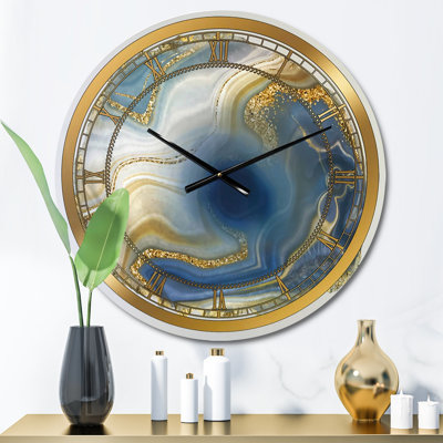 Océan bleu jaspe doré Agate I - horloge murale moderne