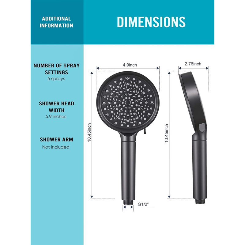 Handheld Shower Head, Matte Black