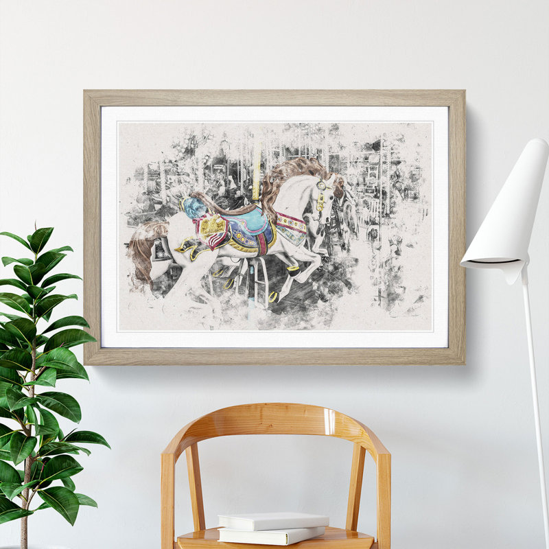 Carousel Horse - Picture Frame Painting Print, Oak Framed, 45cm H x 63cm W x 2cm D