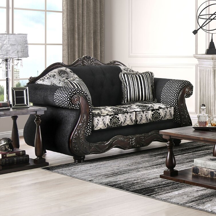 Black Gothic Loveseat w/ Tufted Black Velvet Fabric