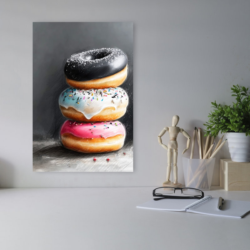 Art mural moderne et coloré, "Sweet Donut Stack", H 18 po x l 12 po