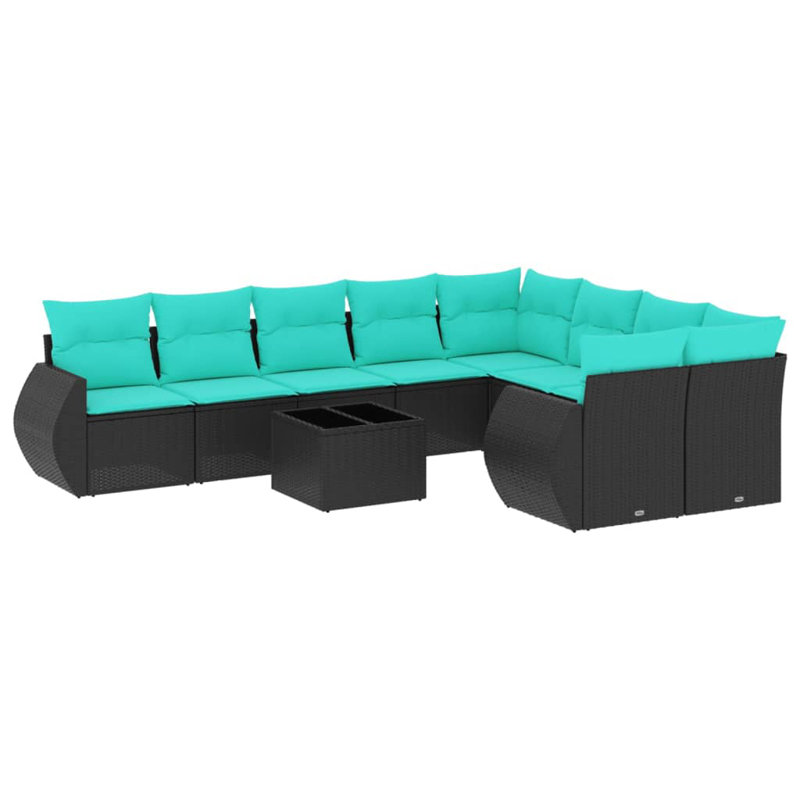 Ensemble de canapé de patio 10 pièces avec coussins en rotin de polyester, Bleu, Noir