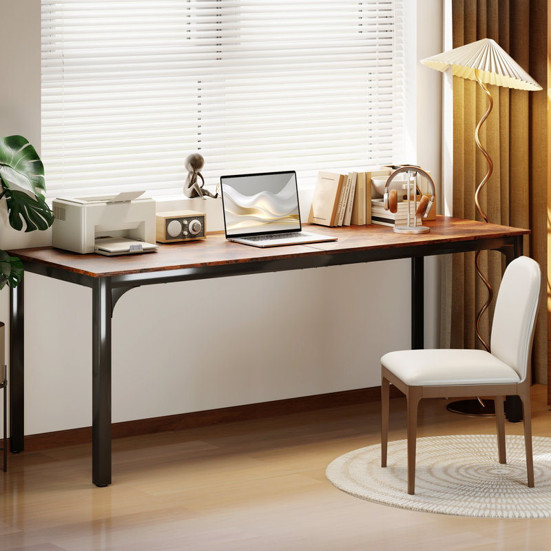 Bureau d'ordinateur 79 ", bureau d'étude avec pieds en métal, brun rustique, Brun rustique / noir