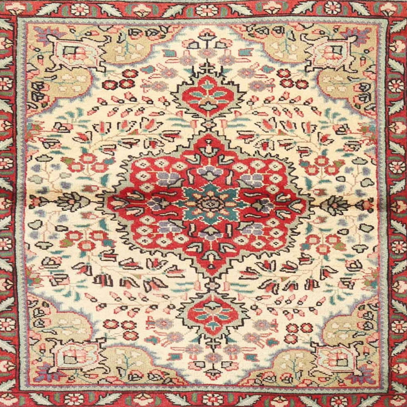 Tapis beige/rouge traditionnel Wawaset, Rond 5 pi