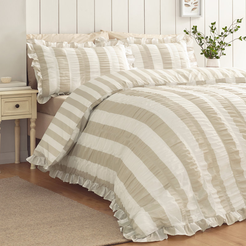 Seersucker Frill Stripe Duvet Cover Set, Natural, Super King