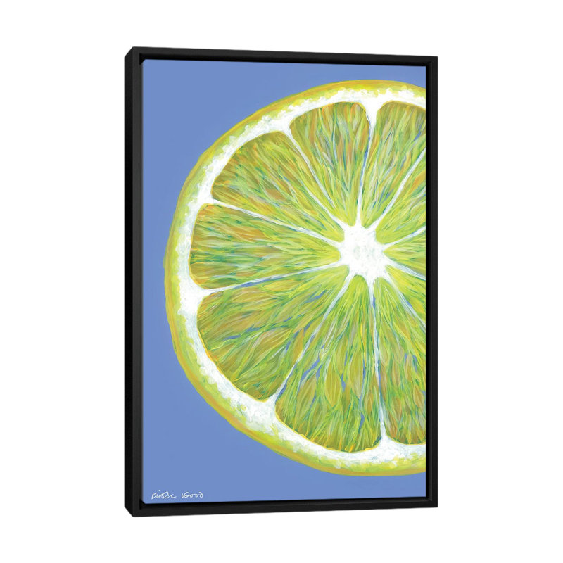 «Lemon Slice on Blue», impression sur toile, H 26 po x l 18 po x P 1,5 po, Toile avec cadre noir