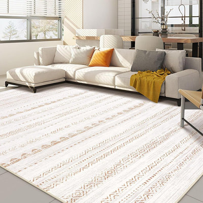 Tapis de salon: 5 x 7 lavable, boho, grand tapis de ferme neutre marocain, résistant aux taches, pour chambre d'enfant, salle de jeux, salle à manger, bureau, maison, décoration intérieure, brun