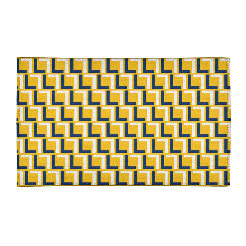 Tapis géométrique jaune / bleu / blanc, Rectangle 4 pi x 6 pi