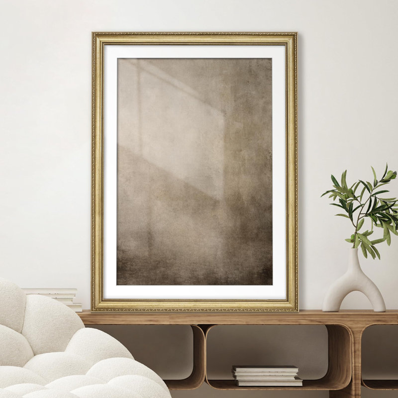 "Aged Beige Vintage Rustic Look Illustration Impressionism Gold Art", décoration murale encadrée, Blanc
