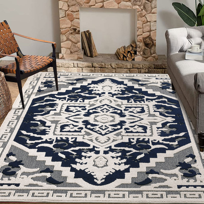 Imitation Weave Texture Carpet Area Rug Vintage Thin Rugs for Living Room Boho Oriental Medallion Rug Hallway Rug Low Pile Non-Slip Non-Shedding Indoor Rug for Bedroom Soft Washable Rug Home Office Dorm Farmhouse