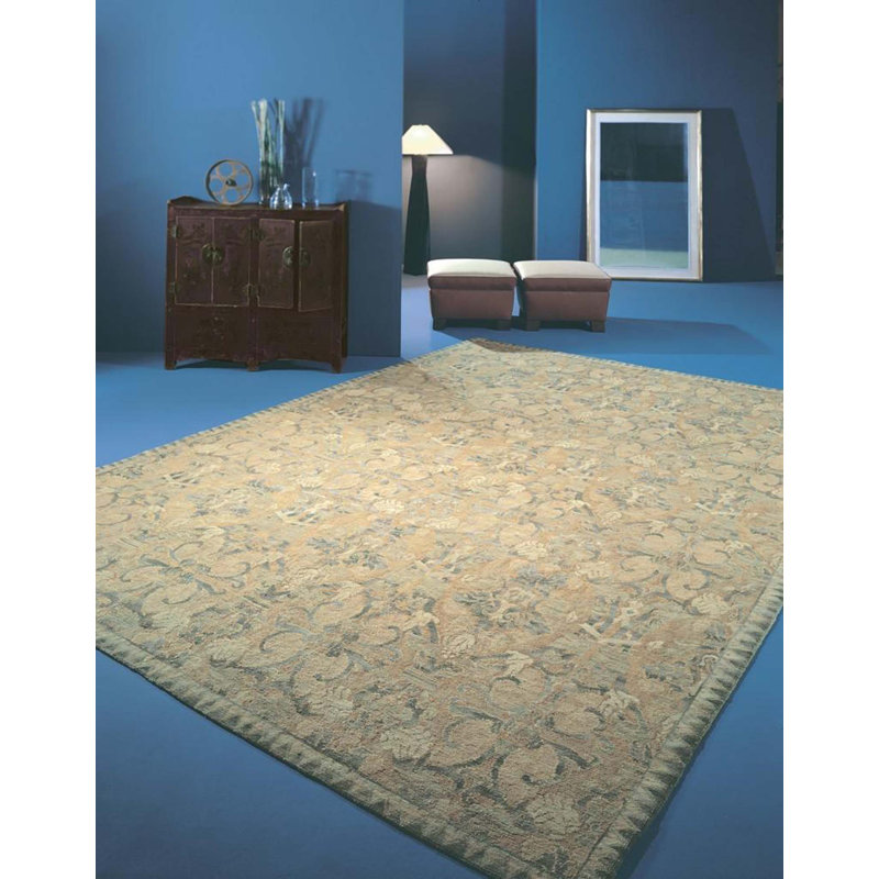 Tapis beige et vert noué à la main de haute qualité, Rectangle 10 pi x 13 pi 10 po