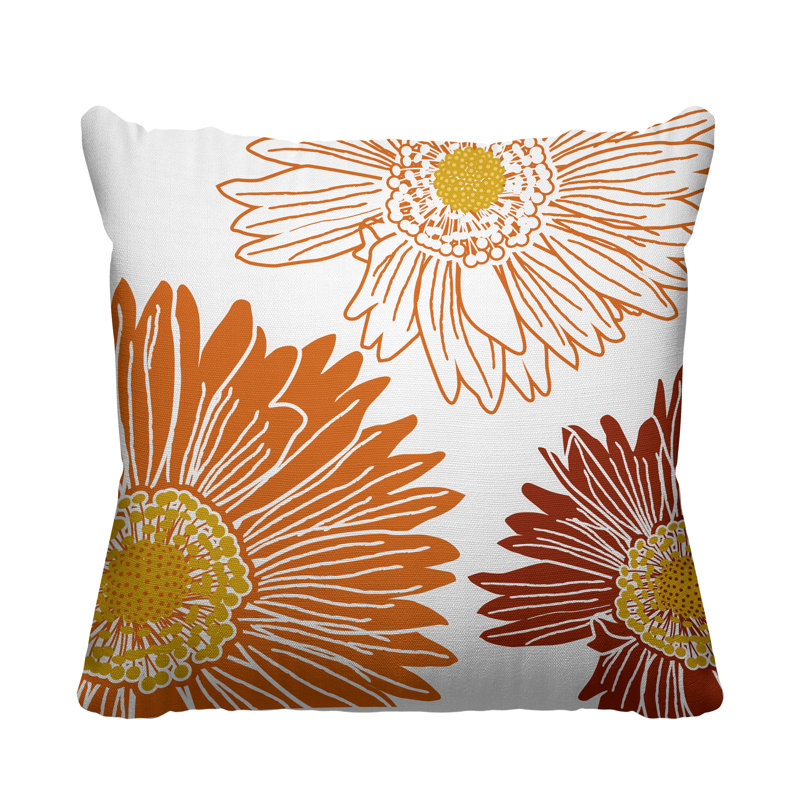 Housse de coussin d'intérieur à motif floral orange Mimi, 16 po x 16 po