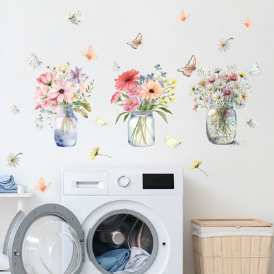 Flower Window Stickers Vase Potted Plants PVC Self-Adhesive Window Clings Wall Decor Decals For Bedroom Living Room Window Stairway Showcase Home Decorations