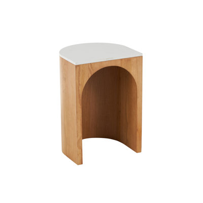 Cole And Grey Wood Cutout Arch Side End Accent Table With White Marble Tabletop