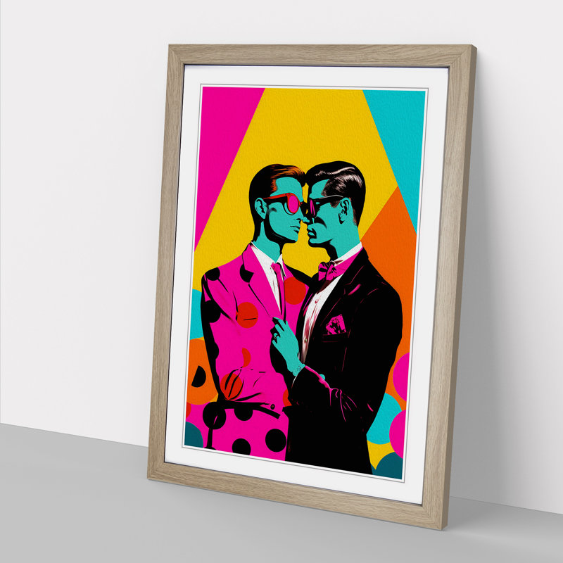XYZ-FRM-V1223-6303 Two Men In Love Pop No.2 - Single Picture Frame Print on Wood, 64cm H x 46cm W x 2cm D, Oak