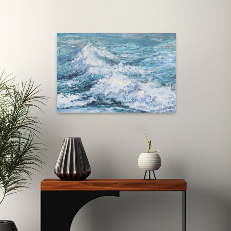 «Dynamic Ocean Waves Vibrant Abstract Contemporary Nature Ocean», art mural, H 16 po x l 24 po
