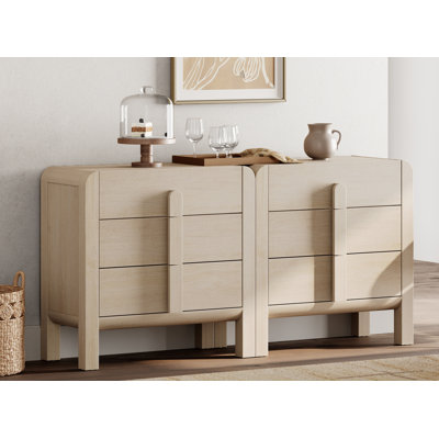 3 Drawer Curved Dresser for Bedroom Set of 2, Mid Century Modern Chest of Drawers, Wood Storage 6 Drawer Dresser Organizer for Bedroom Living Room Hallway Closet