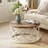 Brionica Farmhouse Round Coffee Table, Distressed Tray Top Table With Curved Motif Frame Base For Boho, Rustic, French Country, White