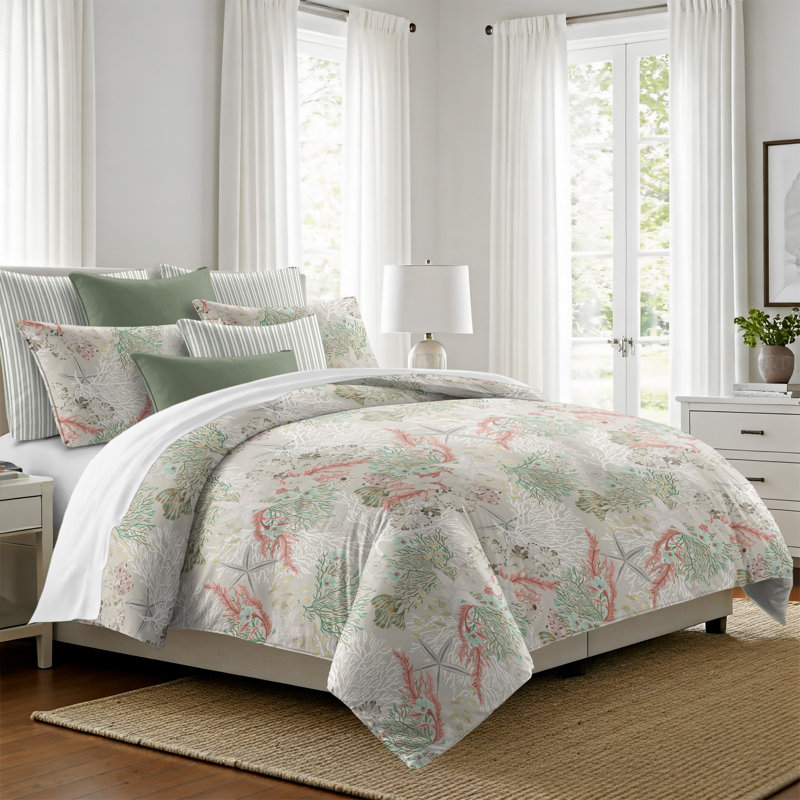 Under The Sea Coral Cotton Duvet Cover Set, Queen Duvet Cover + 7 Additional Pieces