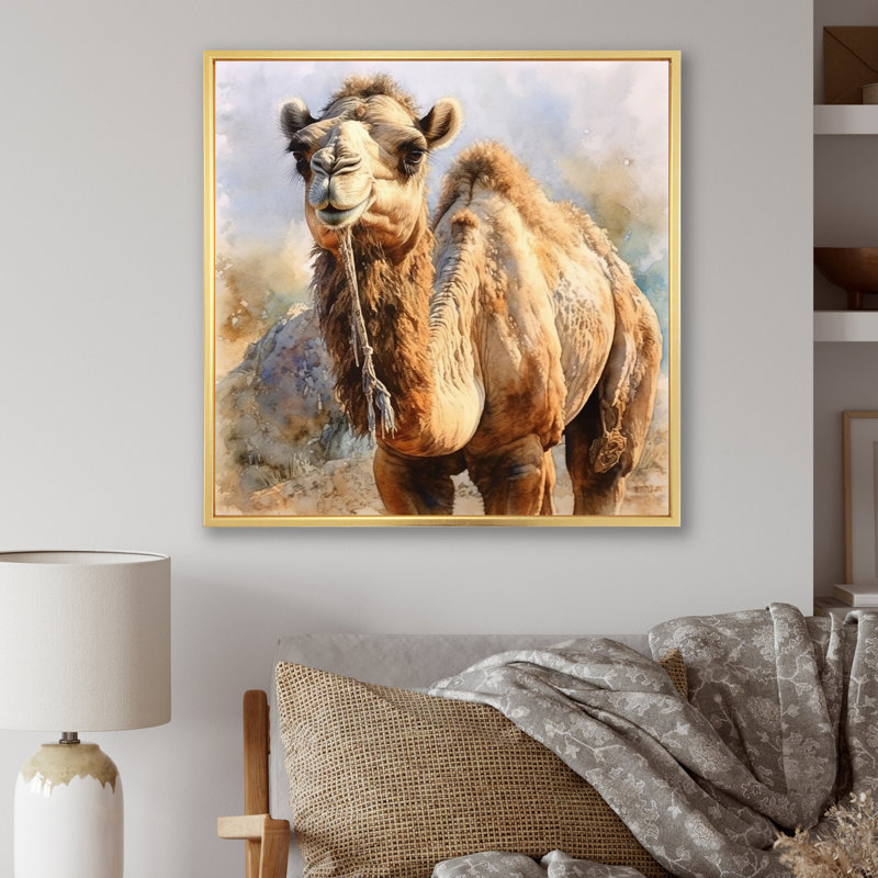 Camel désert Nomad IV - animaux, reproduction d'art sur toile, H 16 po x l 16 po x P 1 po, Cadre flottant doré