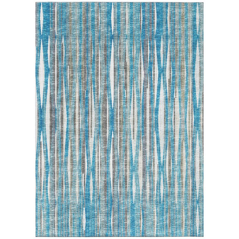 Tapis intérieur / extérieur en polyester tissé à plat à la main Bergetta, Rectangle de 10 pi x 14 pi