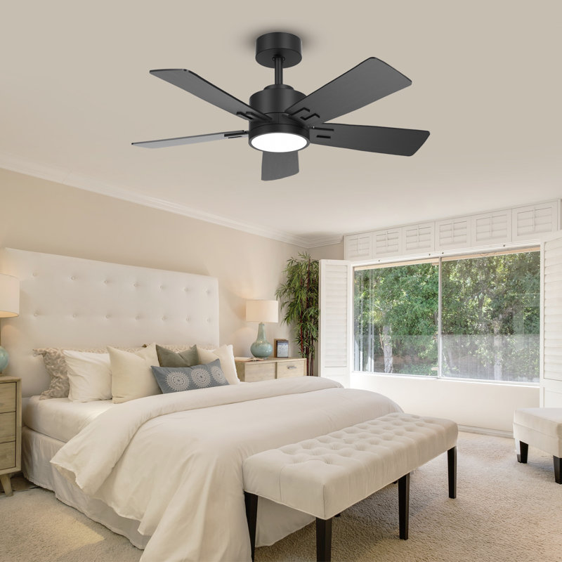 Ventilateur de plafond intelligent à 5 pales avec lumière, télécommande, moteur à courant continu réversible, pales à double finition