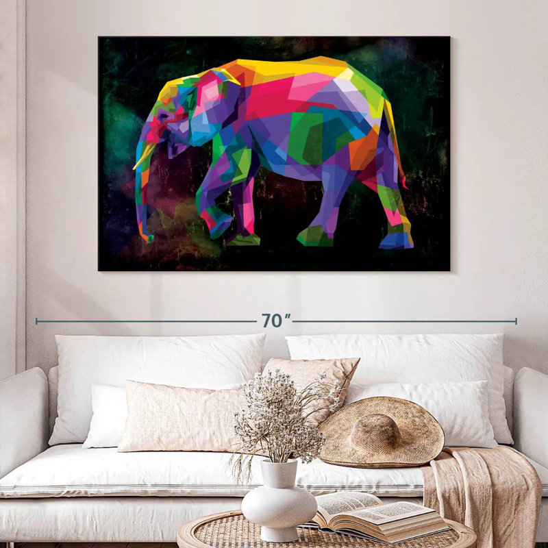Éléphant géométrique, H 34 po x l 51 po